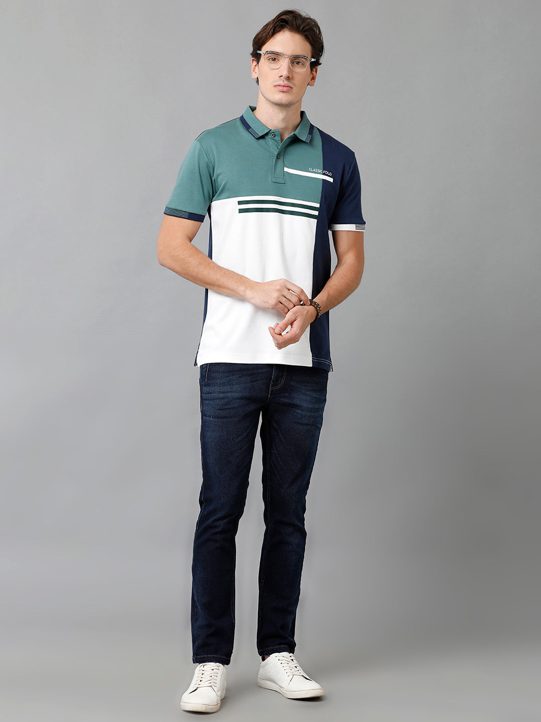 Classic Polo Men's Cotton Color Block Half Sleeve Slim Fit Polo Neck Multicolor T-Shirt | Prm - 764 A