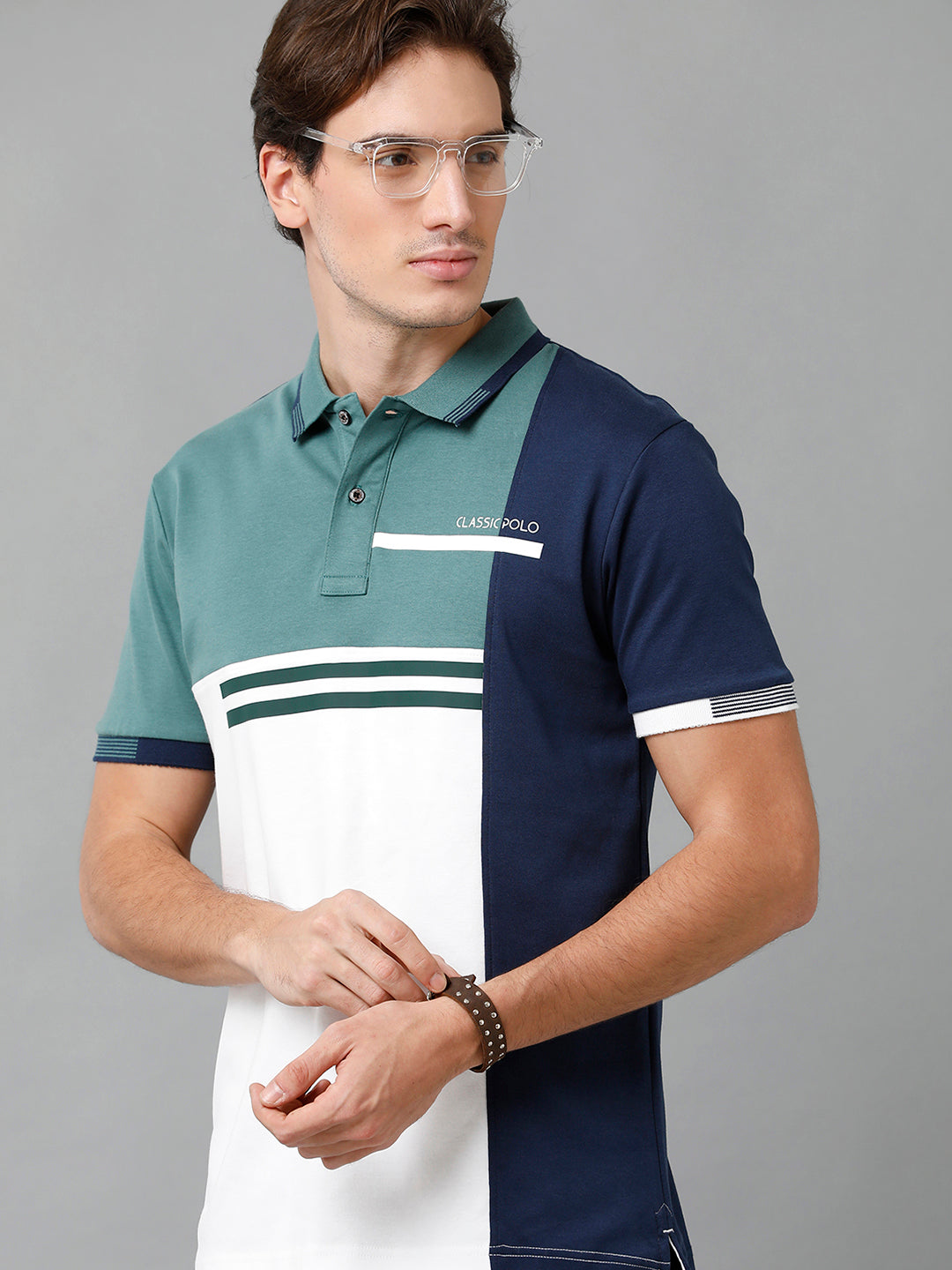 Classic Polo Men's Cotton Color Block Half Sleeve Slim Fit Polo Neck Multicolor T-Shirt | Prm - 764 A