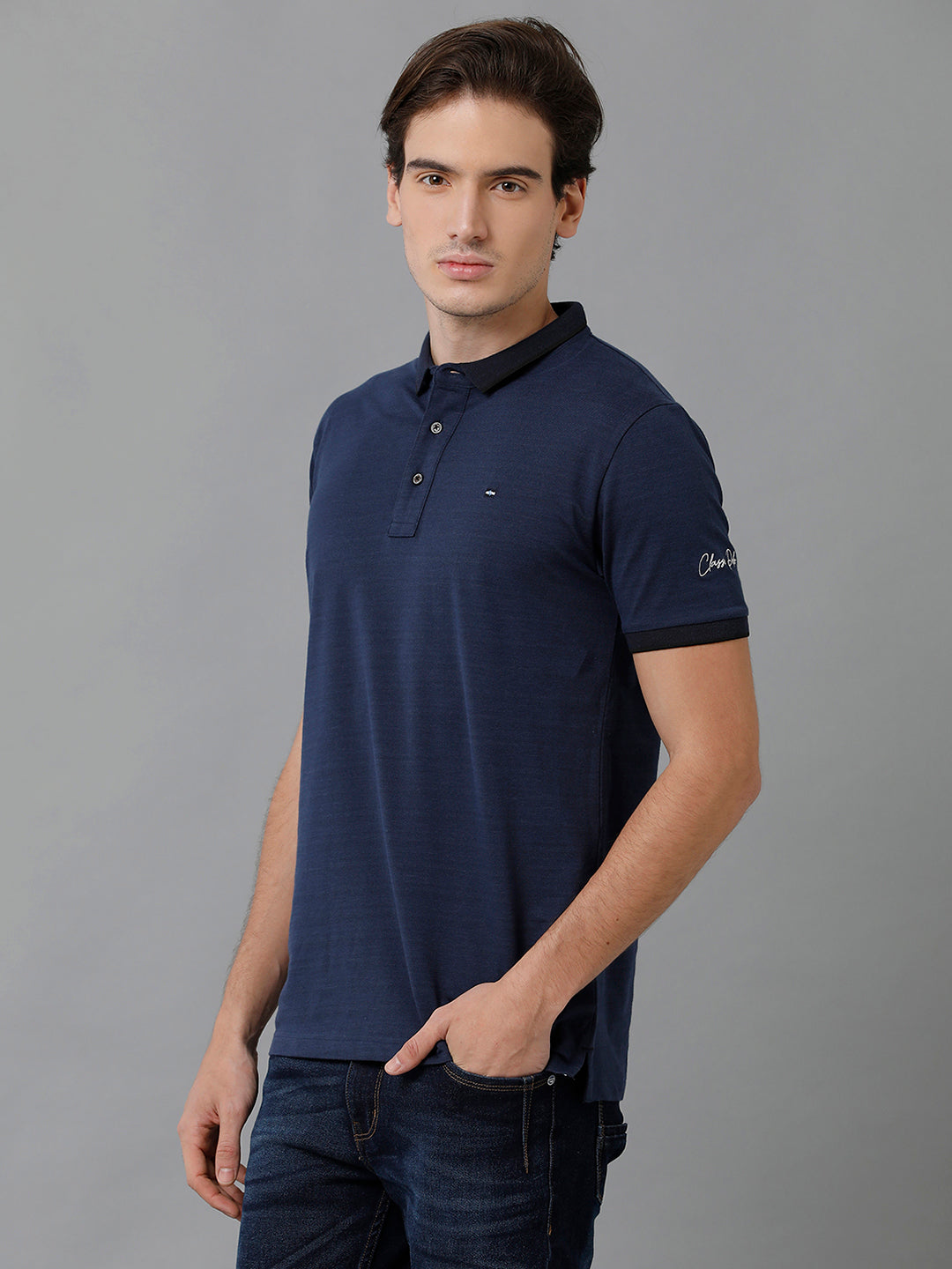 Classic Polo Men's Cotton Solid Half Sleeve Slim Fit Polo Neck Dark Blue Color T-Shirt | Prm - 747 A
