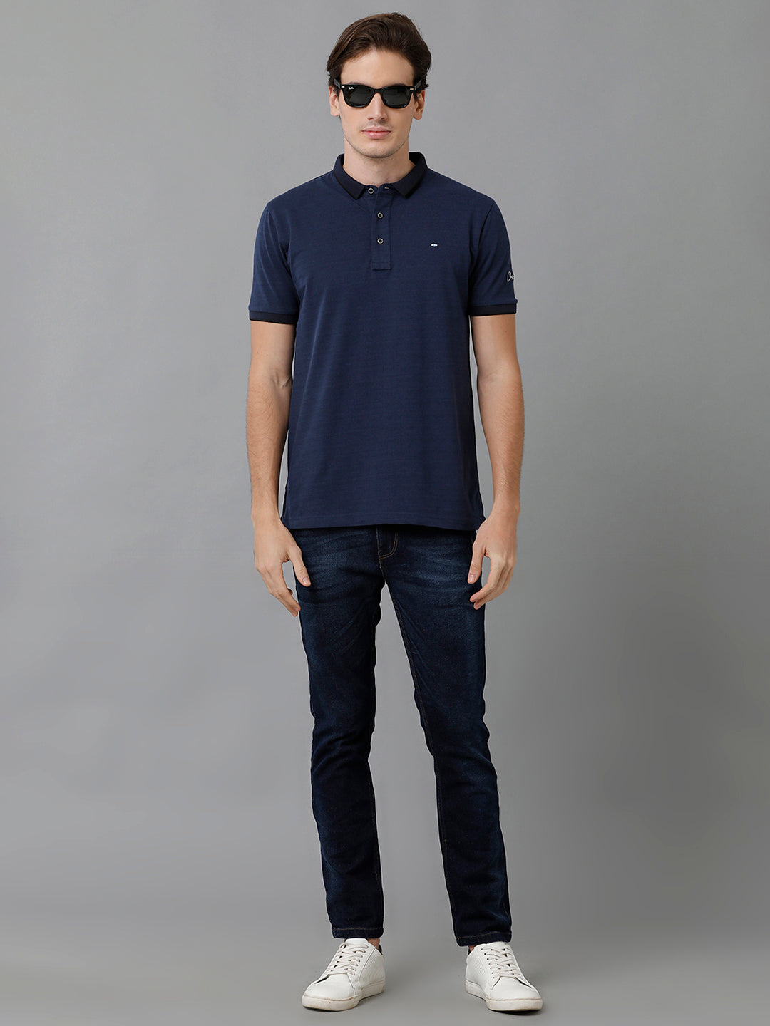 Classic Polo Men's Cotton Solid Half Sleeve Slim Fit Polo Neck Dark Blue Color T-Shirt | Prm - 747 A