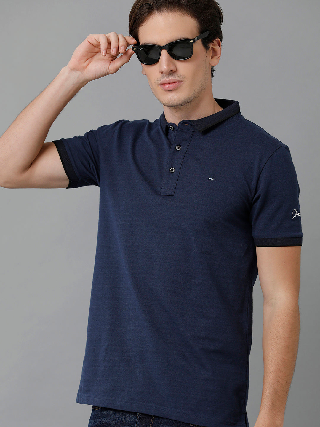Classic Polo Men's Cotton Solid Half Sleeve Slim Fit Polo Neck Dark Blue Color T-Shirt | Prm - 747 A