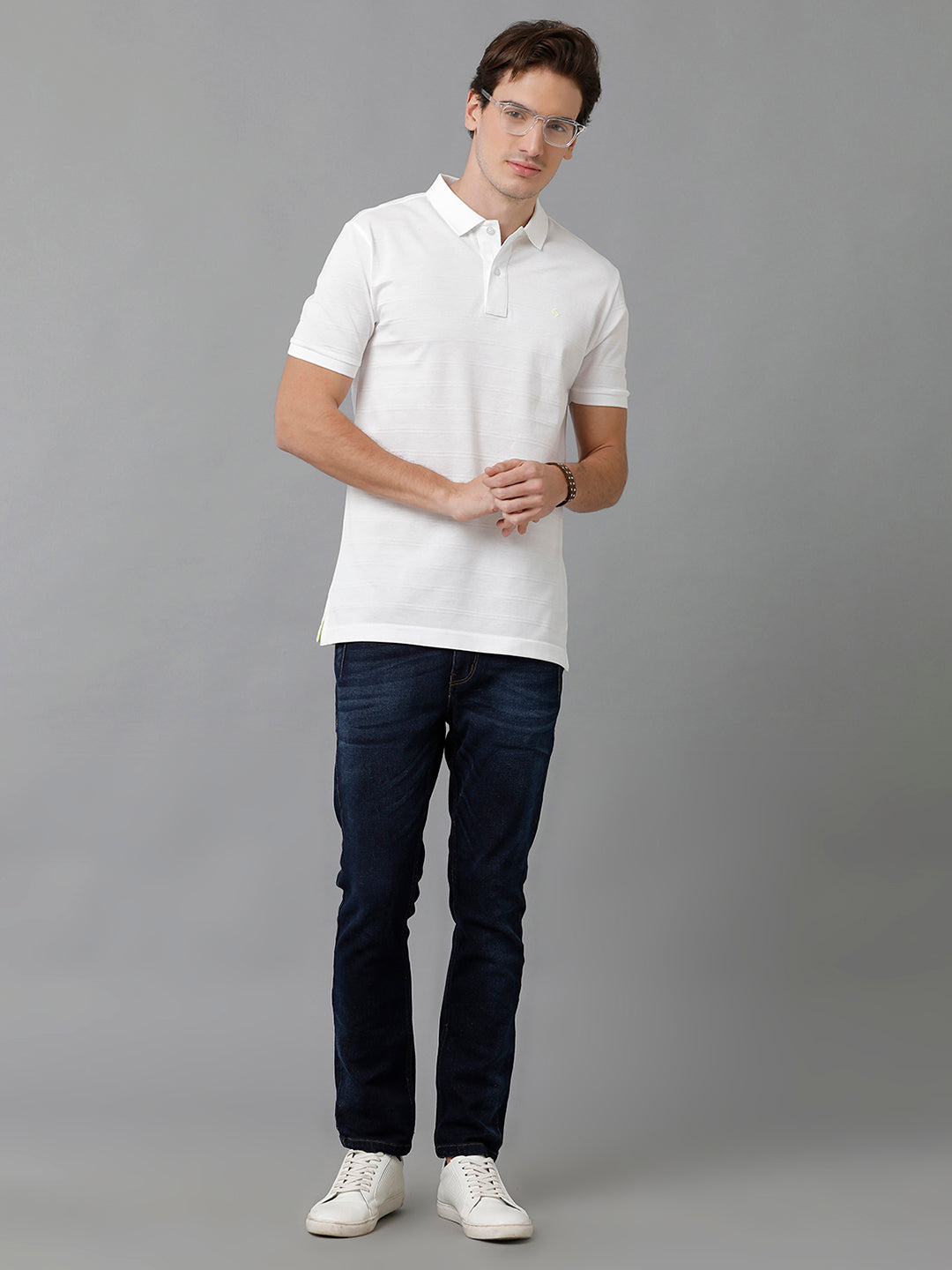 Classic Polo Men's Cotton Solid Half Sleeve Slim Fit Polo Neck White Color T-Shirt | Prm - 753 A