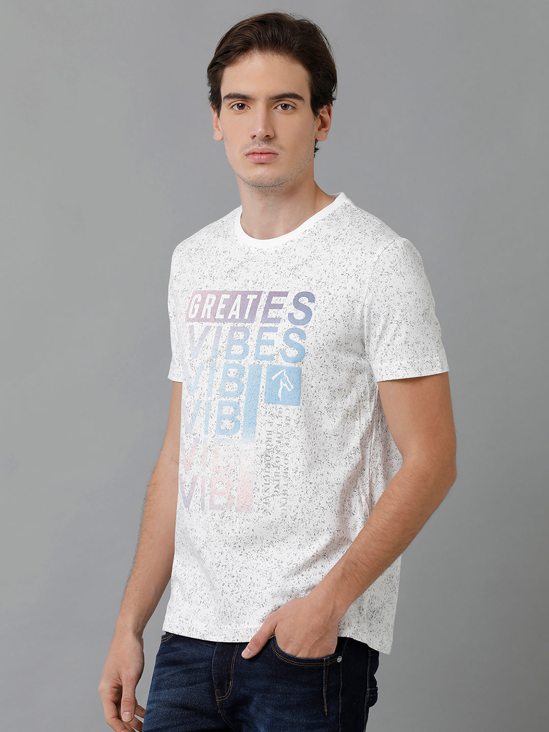 CP BRO Men's Cotton Printed Half Sleeve Slim Fit Round Neck White Color T-Shirt | Brcn - 524 A