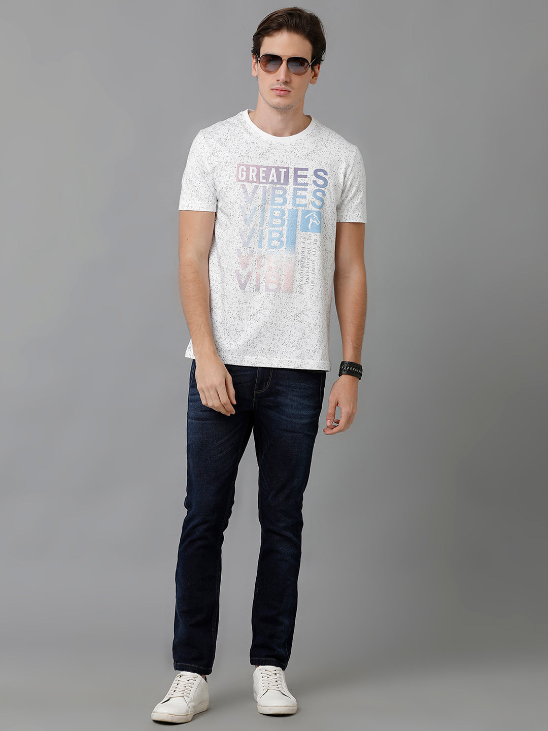 CP BRO Men's Cotton Printed Half Sleeve Slim Fit Round Neck White Color T-Shirt | Brcn - 524 A