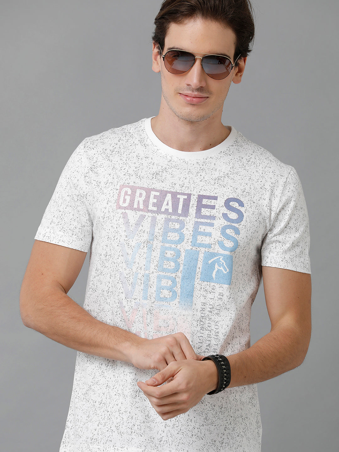 CP BRO Men's Cotton Printed Half Sleeve Slim Fit Round Neck White Color T-Shirt | Brcn - 524 A