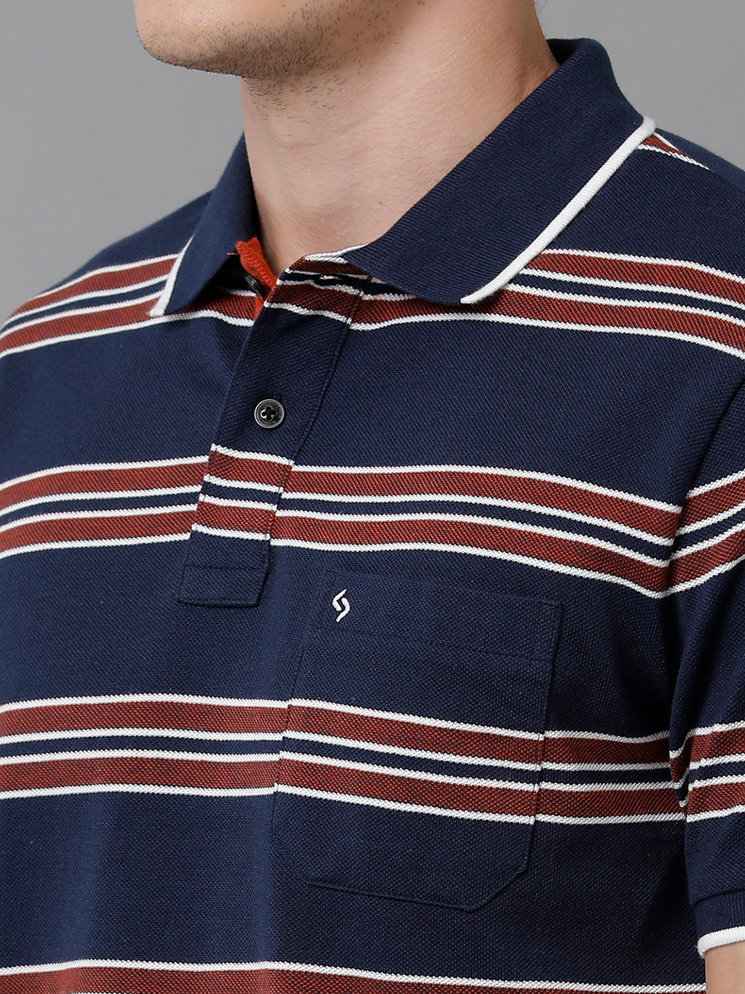Classic Polo Men's Cotton Blend Striped Half Sleeve Slim Fit Polo Neck Dark Blue Color T-Shirt | Adore - 195 B