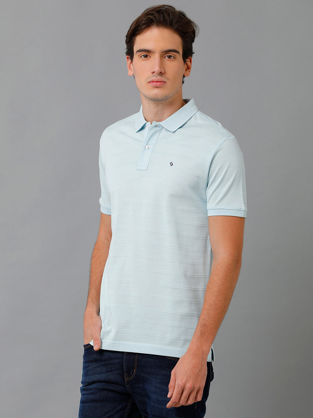Classic Polo Men's Cotton Striped Half Sleeve Slim Fit Polo Neck Light Blue Color T-Shirt | Prm - 753 B