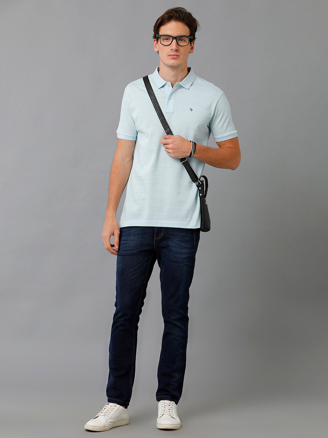 Classic Polo Men's Cotton Striped Half Sleeve Slim Fit Polo Neck Light Blue Color T-Shirt | Prm - 753 B
