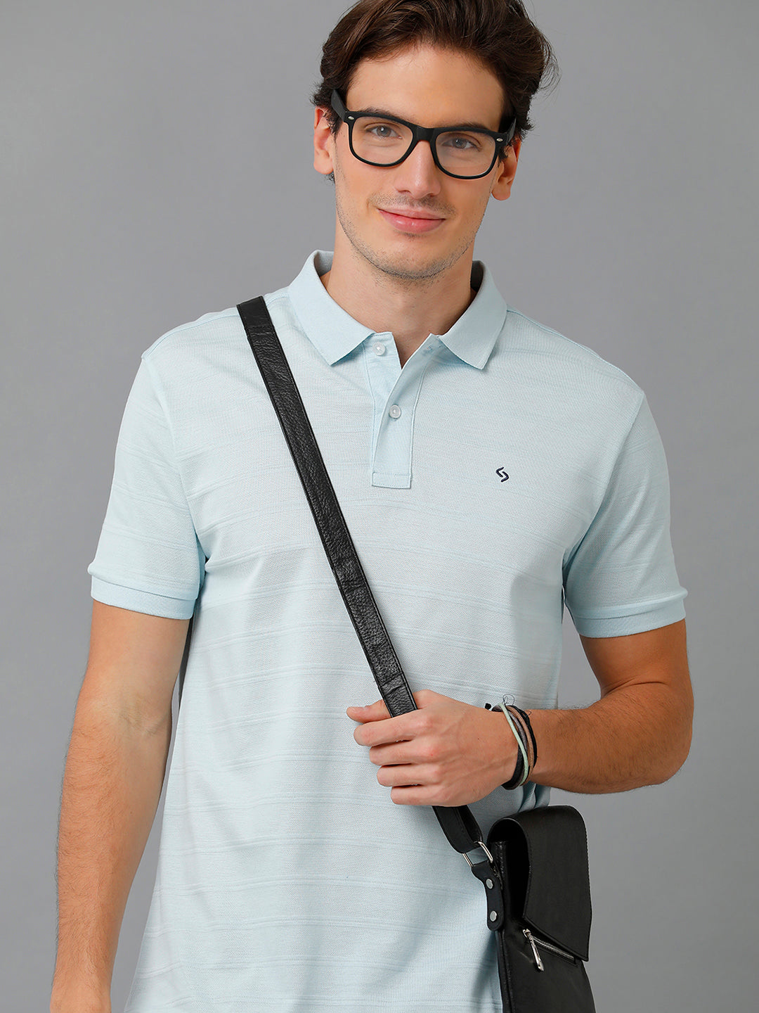 Classic Polo Men's Cotton Striped Half Sleeve Slim Fit Polo Neck Light Blue Color T-Shirt | Prm - 753 B