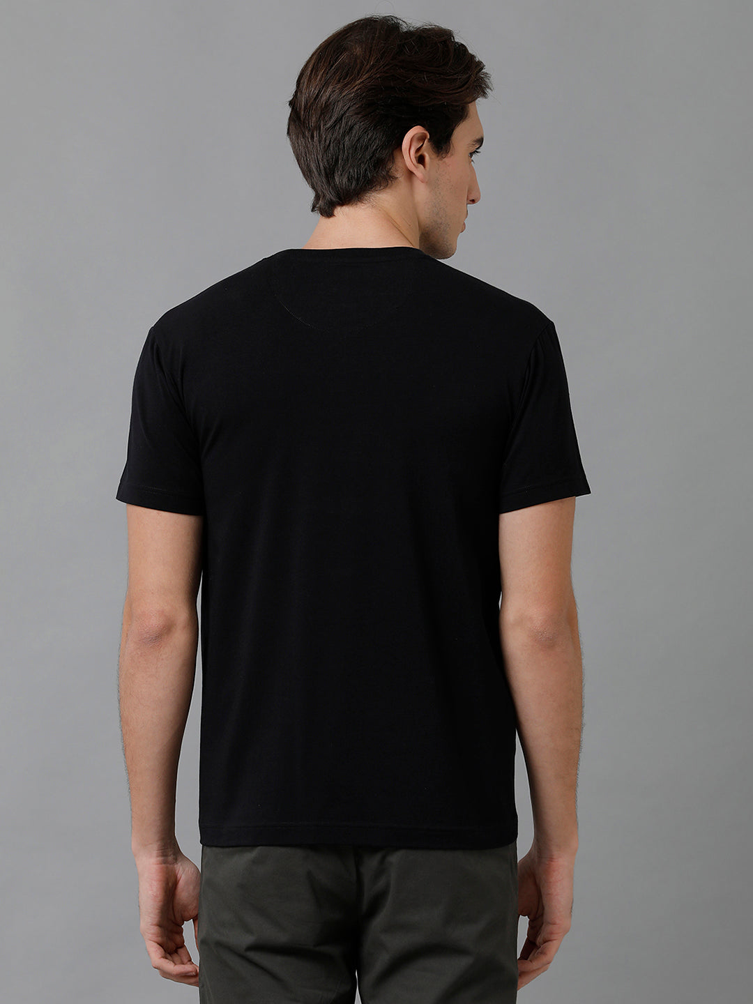 Classic Polo Men's Cotton Printed Half Sleeve Slim Fit Round Neck Black Color T-Shirt | Baleno - 494 A