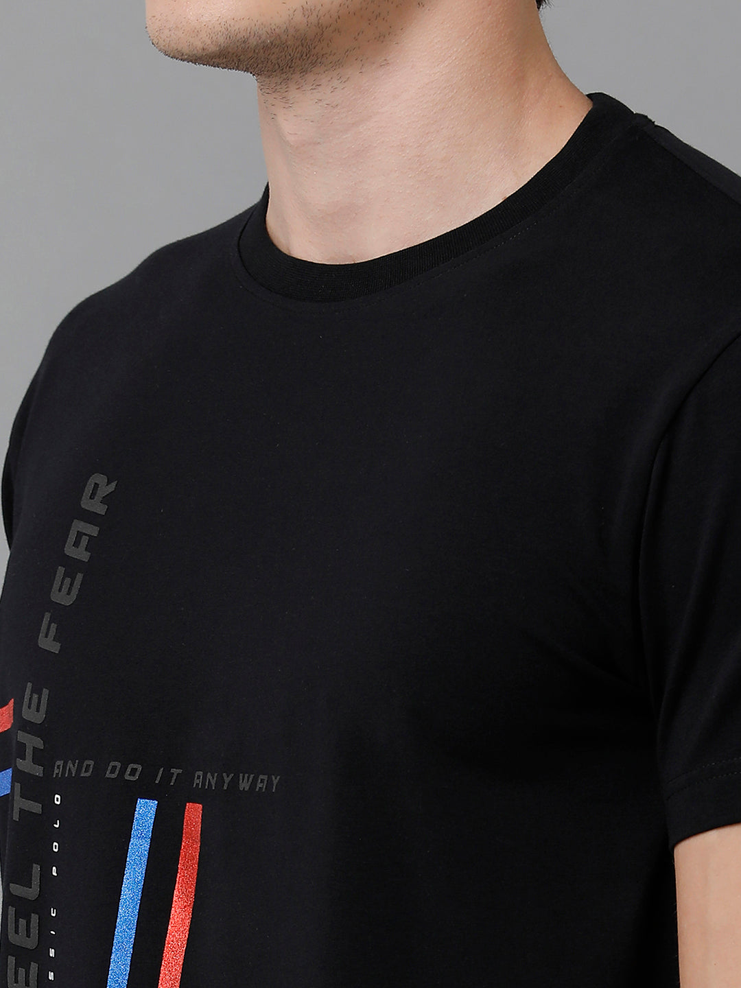 Classic Polo Men's Cotton Printed Half Sleeve Slim Fit Round Neck Black Color T-Shirt | Baleno - 494 A