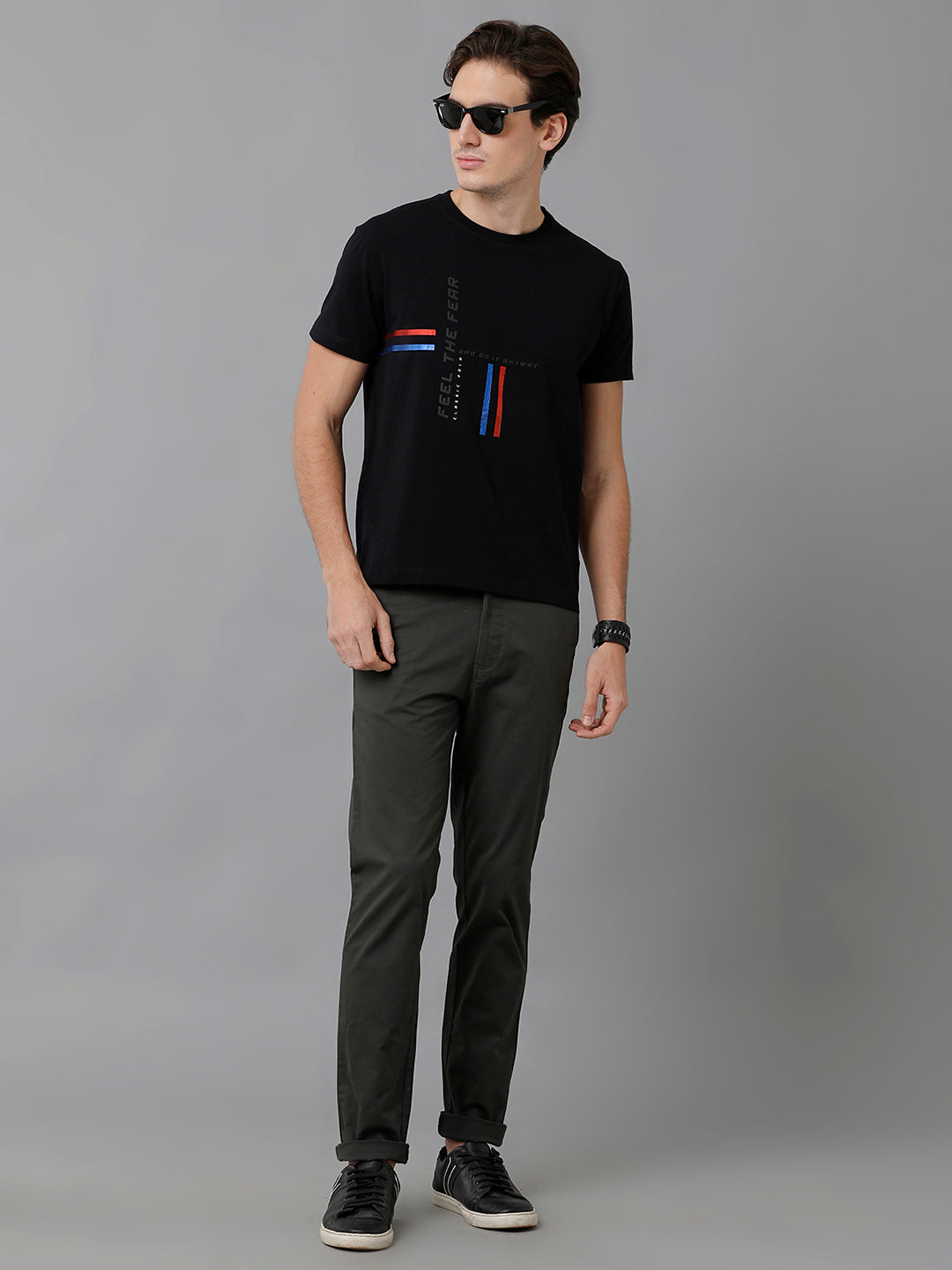 Classic Polo Men's Cotton Printed Half Sleeve Slim Fit Round Neck Black Color T-Shirt | Baleno - 494 A