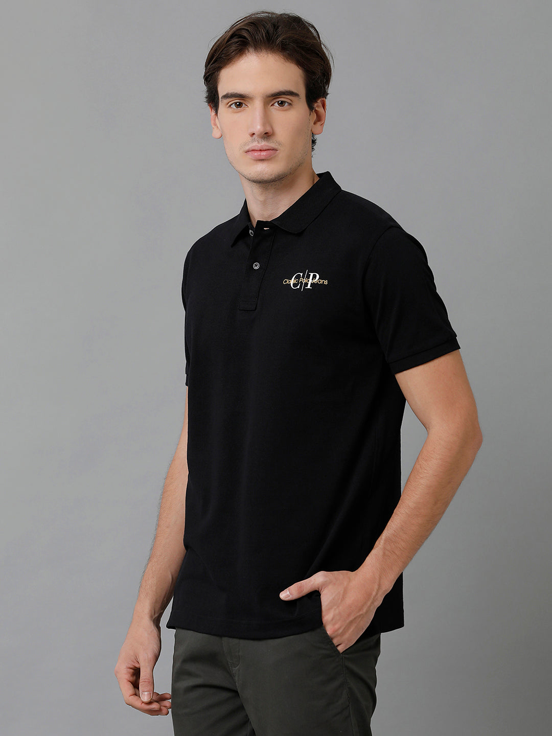 Classic Polo Men's Cotton Solid Half Sleeve Slim Fit Polo Neck Black Color T-Shirt | Prm - 768 A