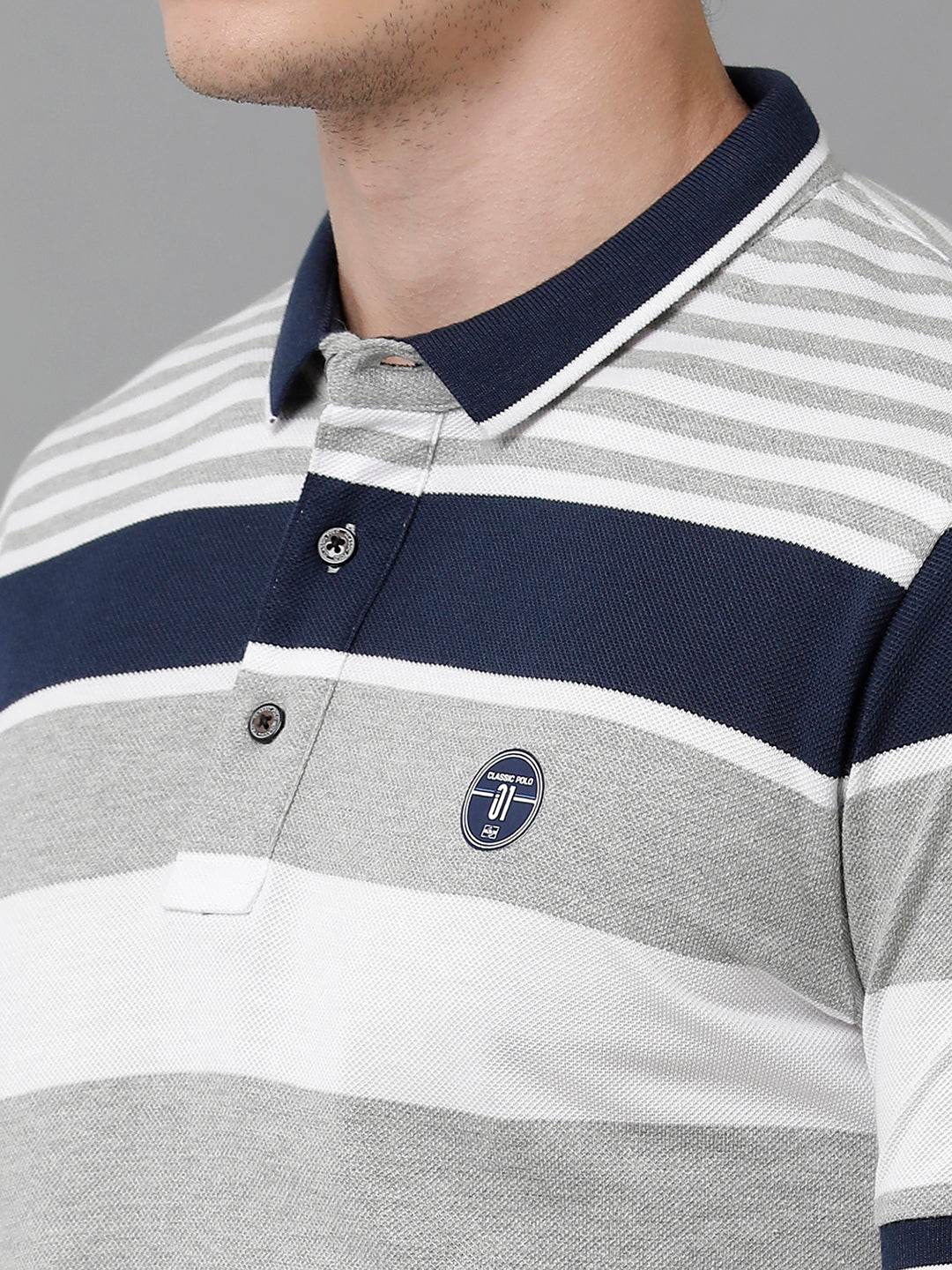 Classic Polo Men's Cotton Striped Half Sleeve Slim Fit Polo Neck Multicolor T-Shirt | Prm - 748 A
