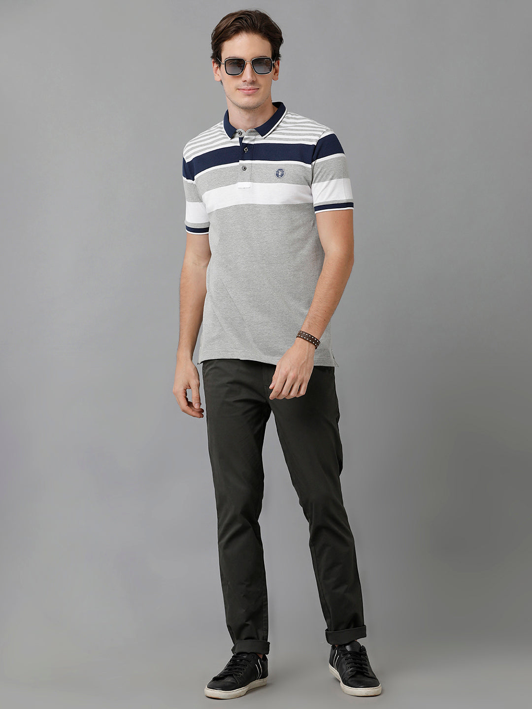 Classic Polo Men's Cotton Striped Half Sleeve Slim Fit Polo Neck Multicolor T-Shirt | Prm - 748 A