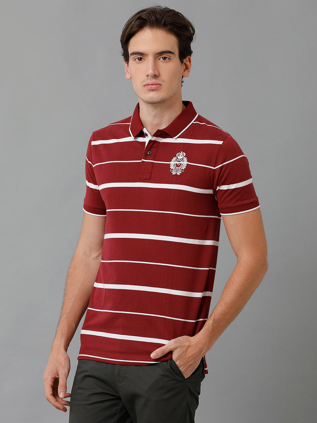 Classic Polo Men's Cotton Striped Half Sleeve Slim Fit Polo Neck Red Color T-Shirt | Cpeg - 296 A