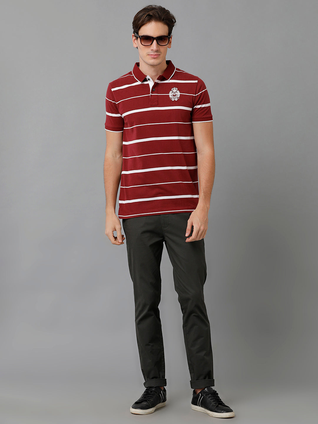 Classic Polo Men's Cotton Striped Half Sleeve Slim Fit Polo Neck Red Color T-Shirt | Cpeg - 296 A