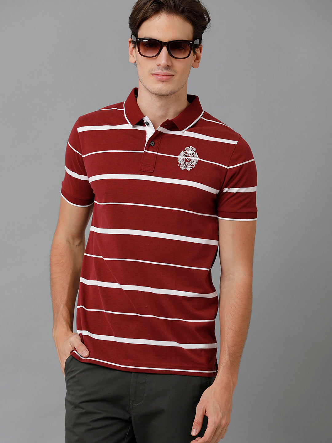 Classic Polo Men's Cotton Striped Half Sleeve Slim Fit Polo Neck Red Color T-Shirt | Cpeg - 296 A