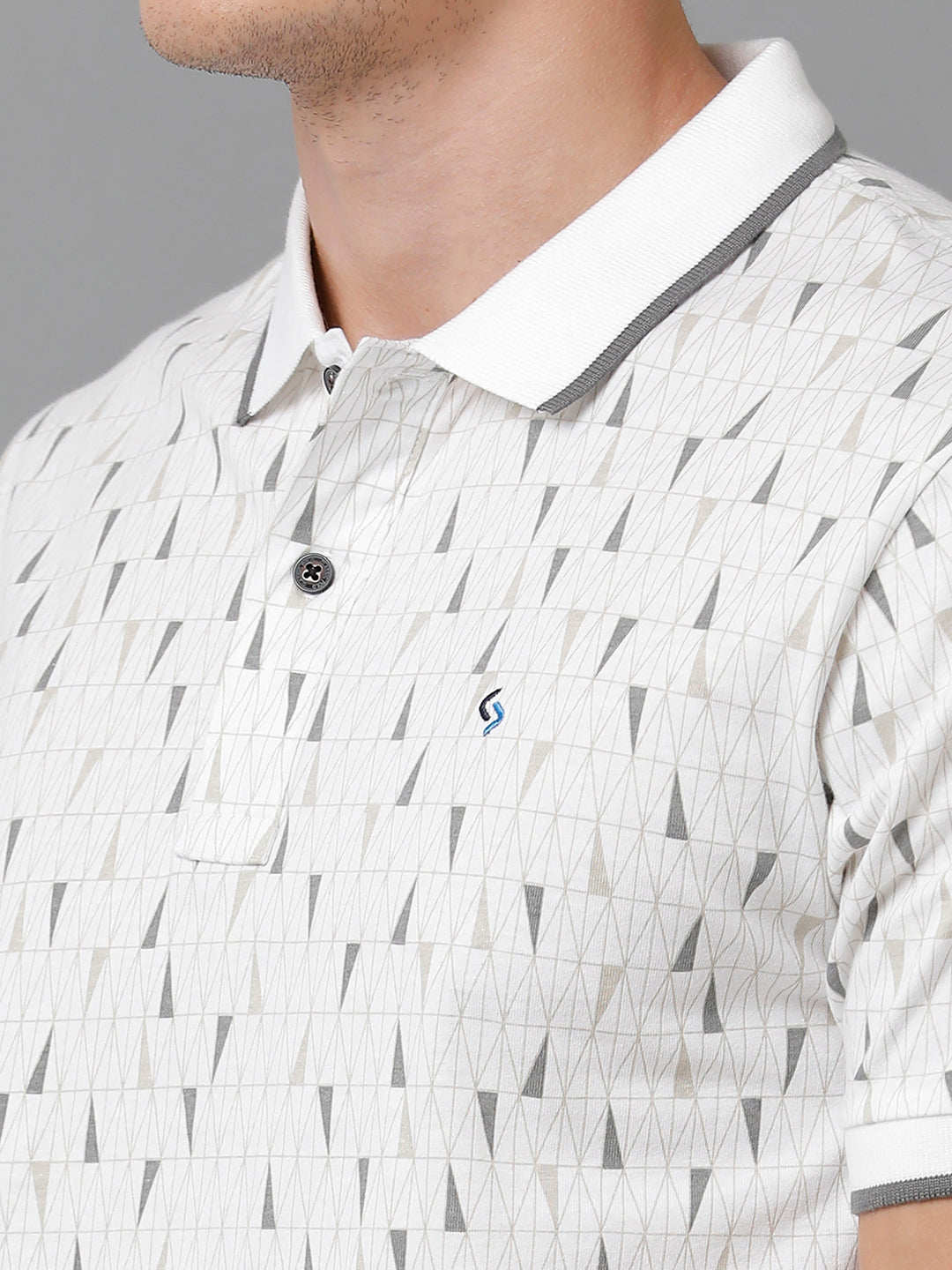 Classic Polo Men's Cotton Printed Half Sleeve Slim Fit Polo Neck White Color T-Shirt | Prm - 766 A