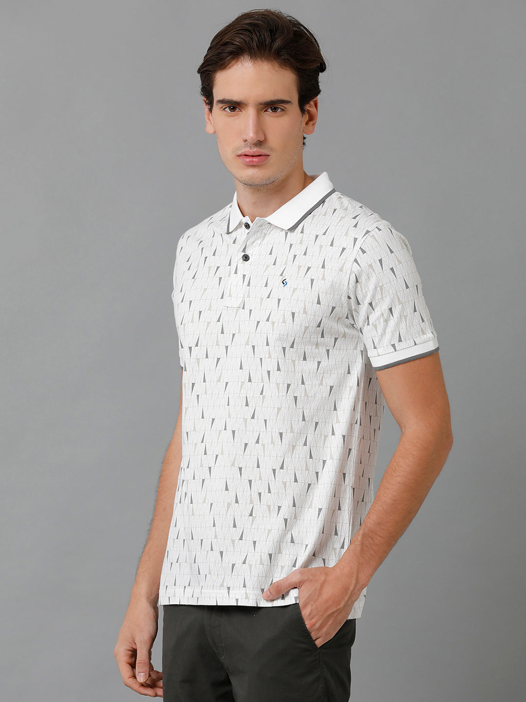 Classic Polo Men's Cotton Printed Half Sleeve Slim Fit Polo Neck White Color T-Shirt | Prm - 766 A