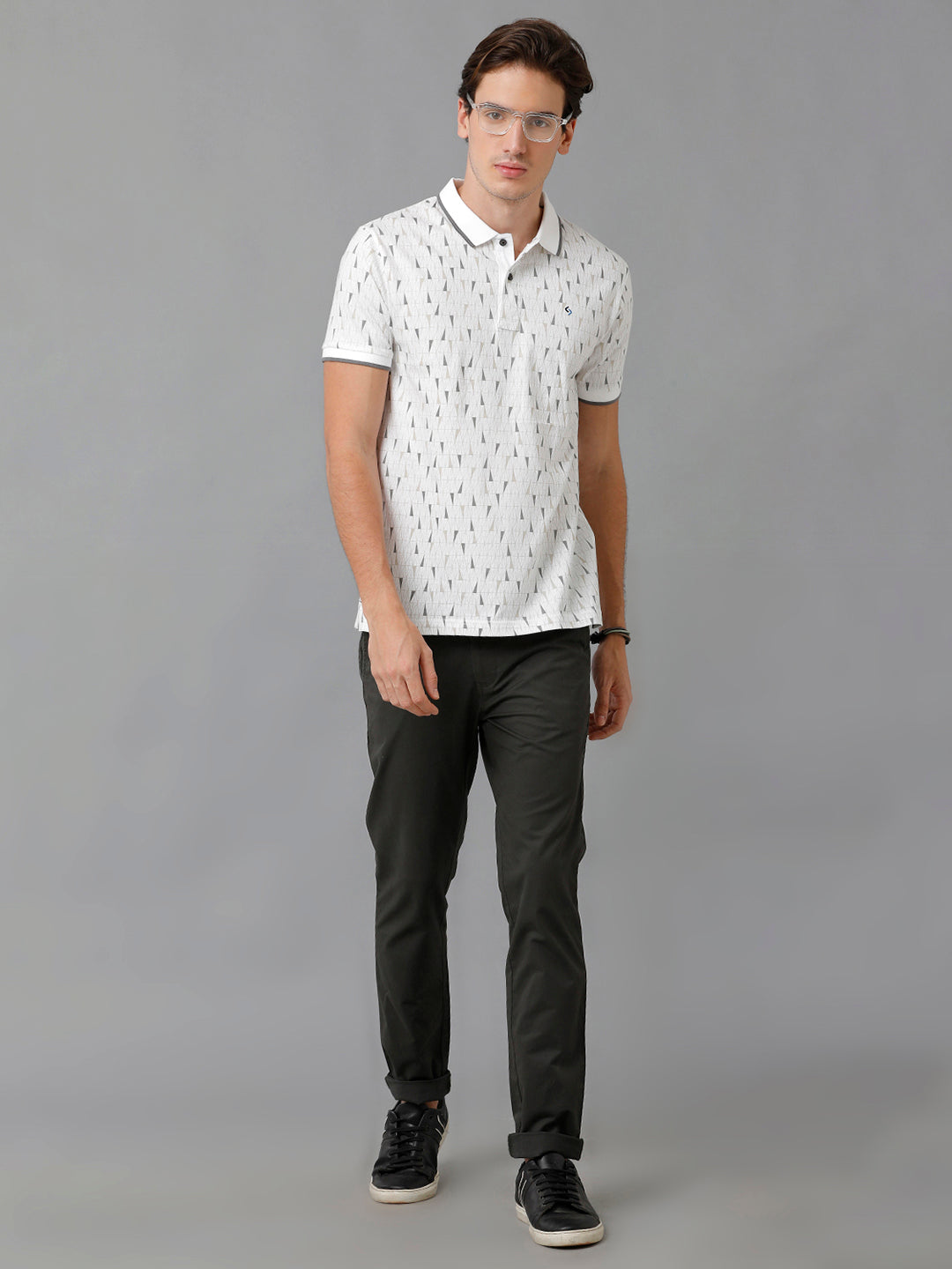 Classic Polo Men's Cotton Printed Half Sleeve Slim Fit Polo Neck White Color T-Shirt | Prm - 766 A
