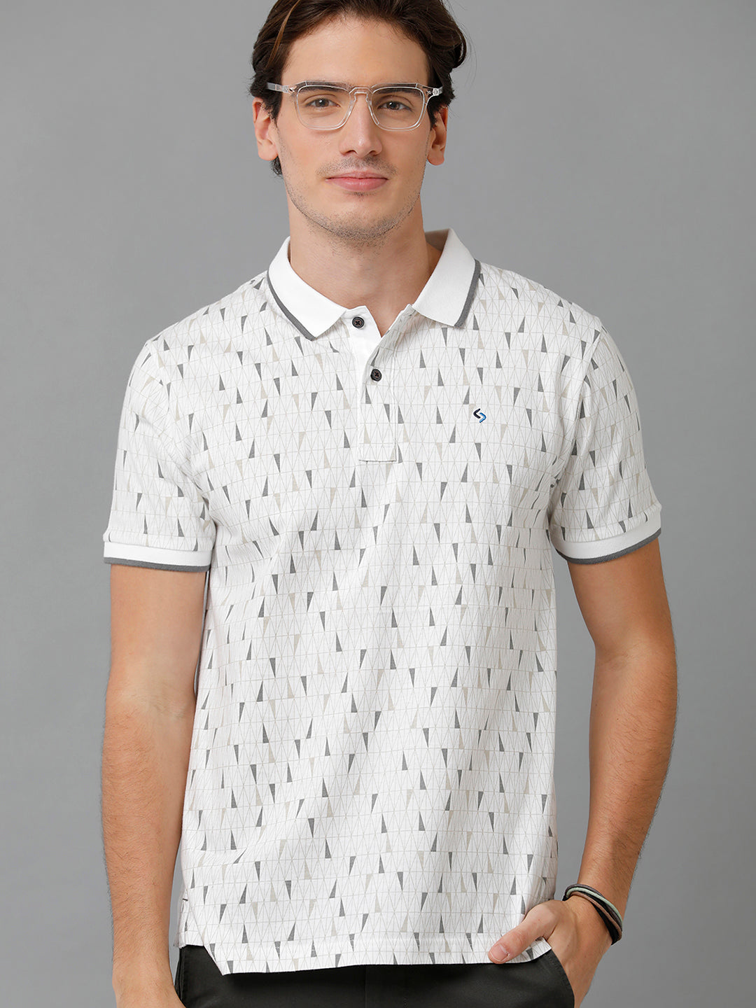 Classic Polo Men's Cotton Printed Half Sleeve Slim Fit Polo Neck White Color T-Shirt | Prm - 766 A