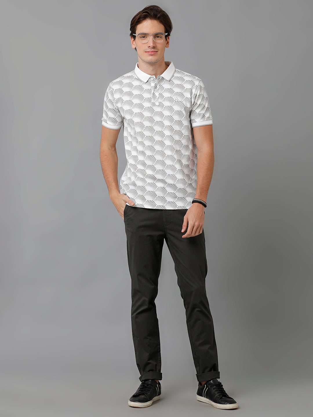 CP BRO Men's Cotton Printed Half Sleeve Slim Fit Polo Neck Multicolor T-Shirt | Brp - 354 A
