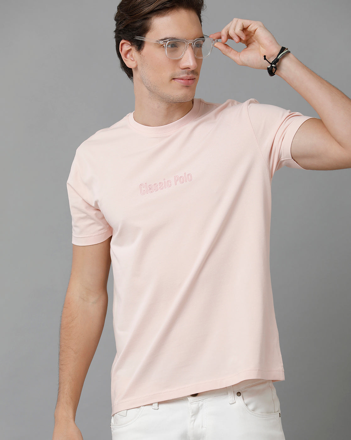 Classic Polo Men's Cotton Half Sleeve Solid Slim Fit Round Neck Pink Color T-Shirt | Baleno - 507 A