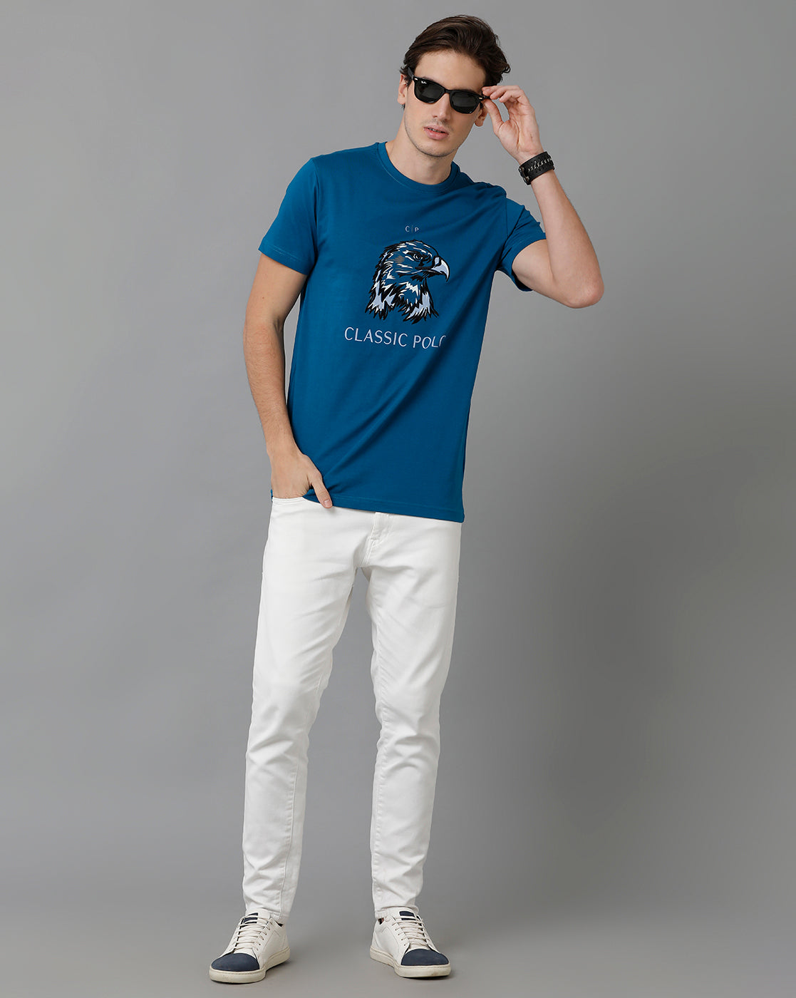 Classic Polo Men's Cotton Half Sleeve Printed Slim Fit Round Neck Navy Color T-Shirt | Baleno - 513 A