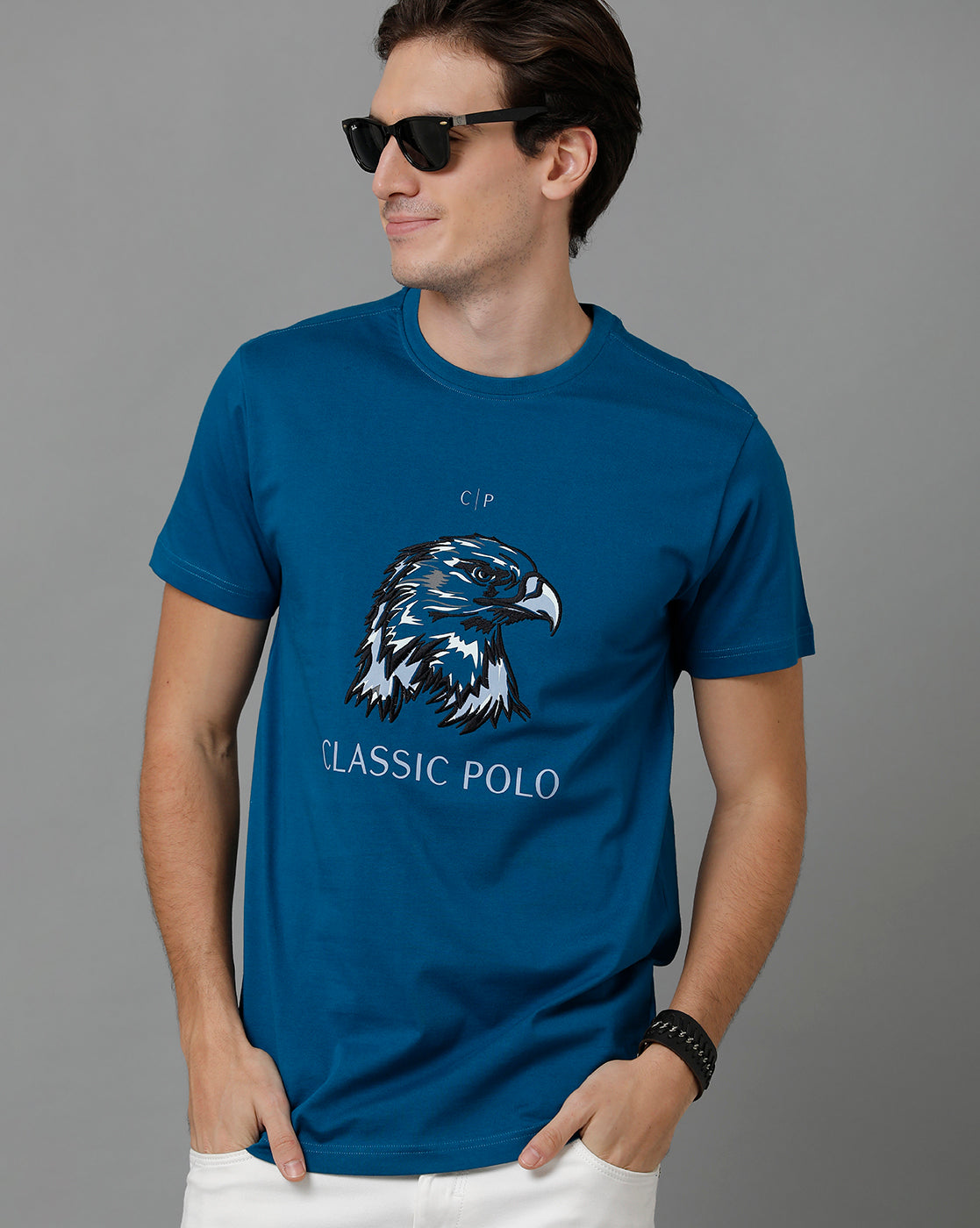 Classic Polo Men's Cotton Half Sleeve Printed Slim Fit Round Neck Navy Color T-Shirt | Baleno - 513 A