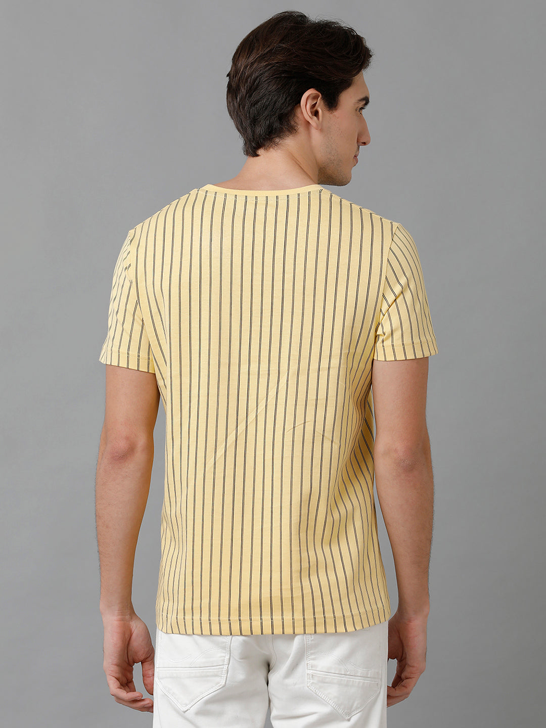 CP BRO Men's Cotton Printed Half Sleeve Slim Fit Round Neck Yellow Color T-Shirt | Brcn - 522 B