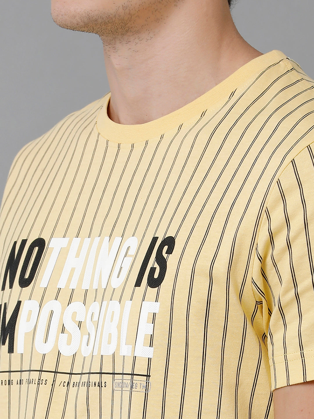 CP BRO Men's Cotton Printed Half Sleeve Slim Fit Round Neck Yellow Color T-Shirt | Brcn - 522 B