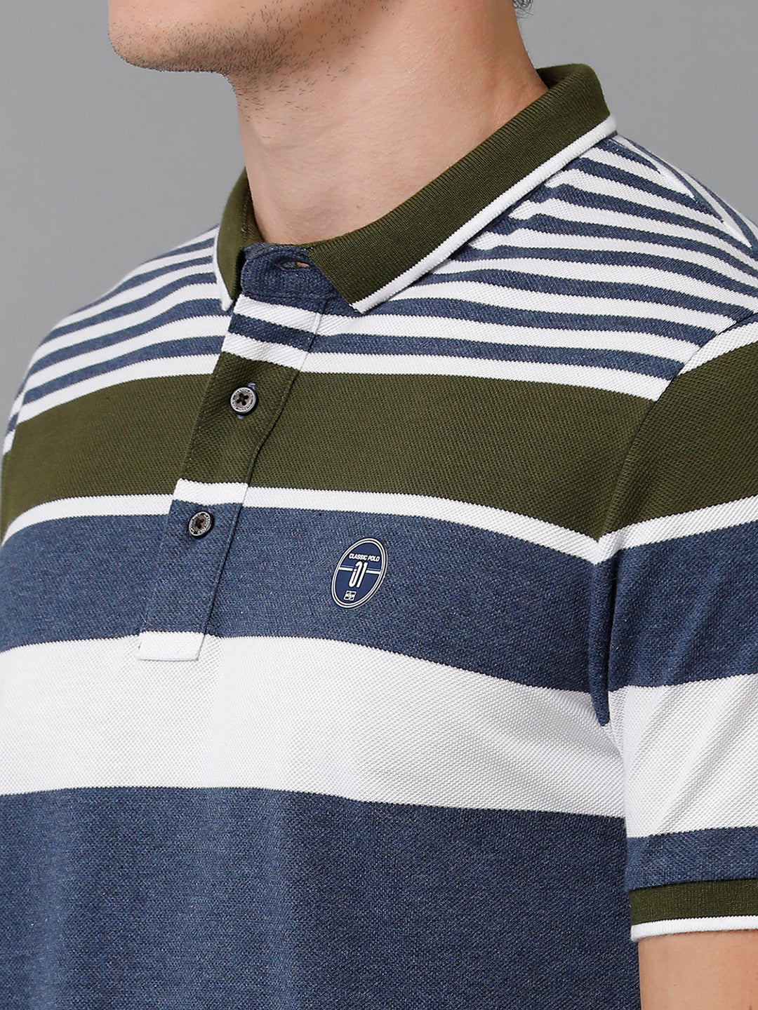 Classic Polo Men's Cotton Striped Half Sleeve Slim Fit Polo Neck Multicolor T-Shirt | Prm - 748 B