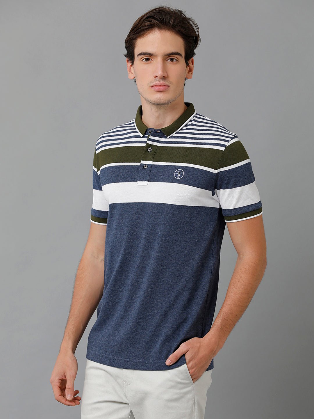 Classic Polo Men's Cotton Striped Half Sleeve Slim Fit Polo Neck Multicolor T-Shirt | Prm - 748 B