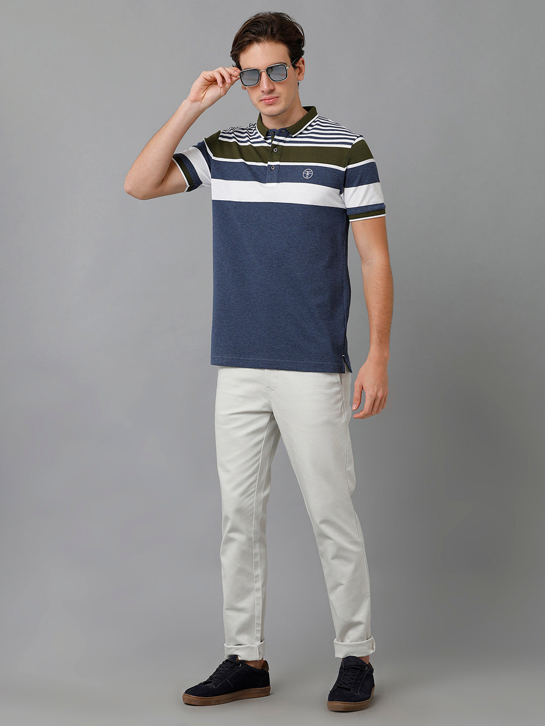Classic Polo Men's Cotton Striped Half Sleeve Slim Fit Polo Neck Multicolor T-Shirt | Prm - 748 B