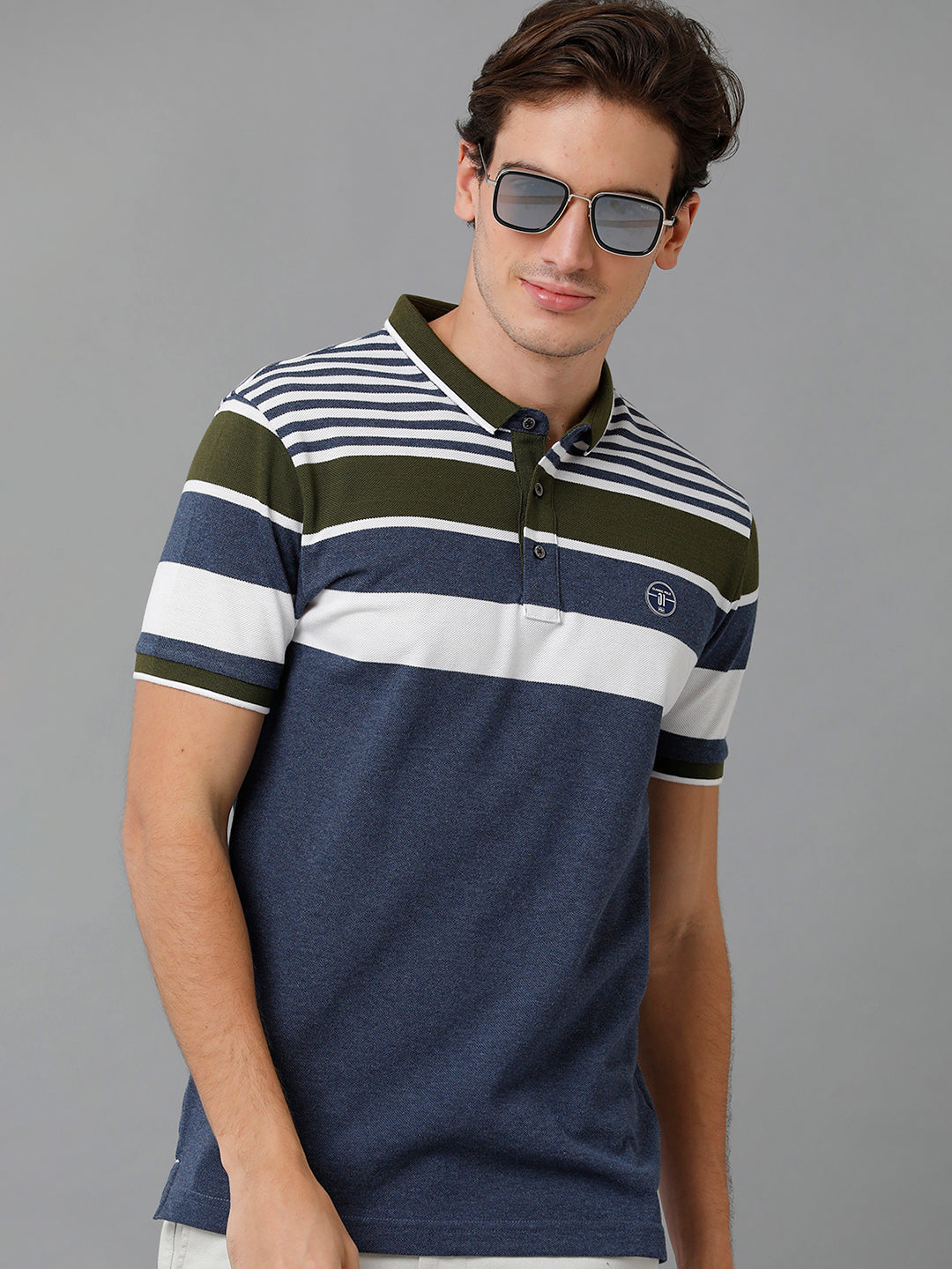 Classic Polo Men's Cotton Striped Half Sleeve Slim Fit Polo Neck Multicolor T-Shirt | Prm - 748 B