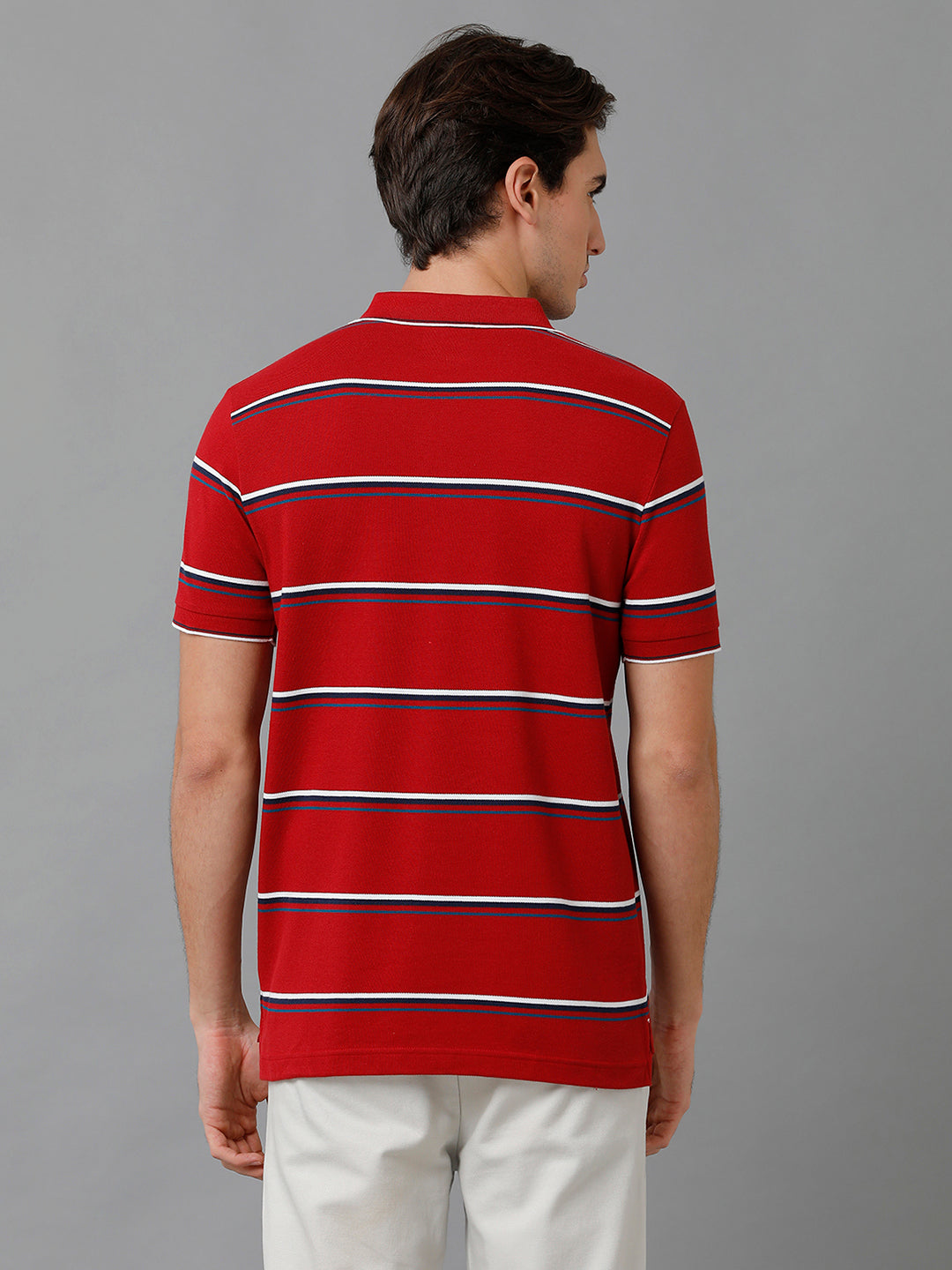 Classic Polo Men's Cotton Blend Striped Half Sleeve Slim Fit Polo Neck Red Color T-Shirt | Adore - 191 B