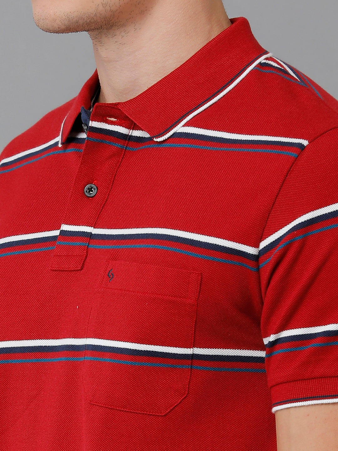 Classic Polo Men's Cotton Blend Striped Half Sleeve Slim Fit Polo Neck Red Color T-Shirt | Adore - 191 B