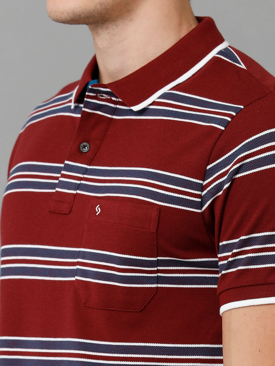 Classic Polo Men's Cotton Blend Striped Half Sleeve Slim Fit Polo Neck Maroon Color T-Shirt | Adore - 195 A