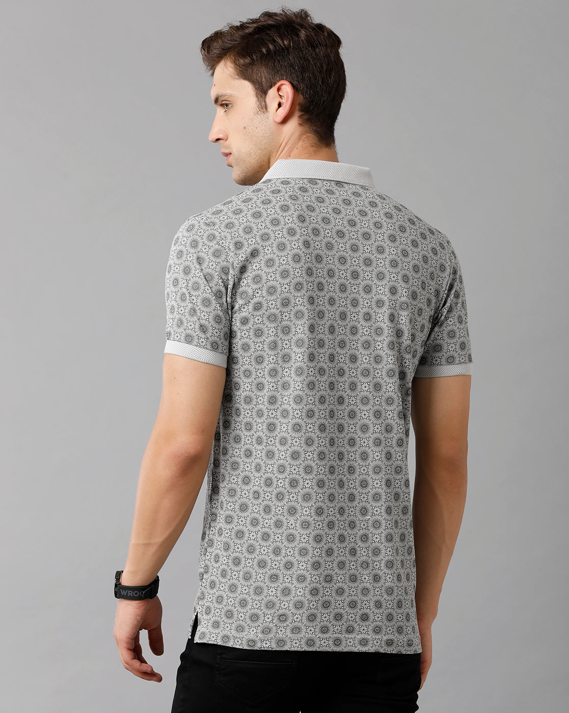 CP BRO Men's Cotton Printed Half Sleeve Slim Fit Polo Neck Grey Color T-Shirt | Brp 344 A
