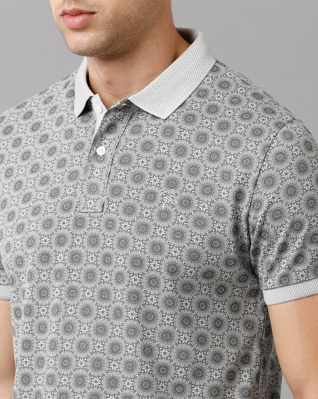CP BRO Men's Cotton Printed Half Sleeve Slim Fit Polo Neck Grey Color T-Shirt | Brp 344 A