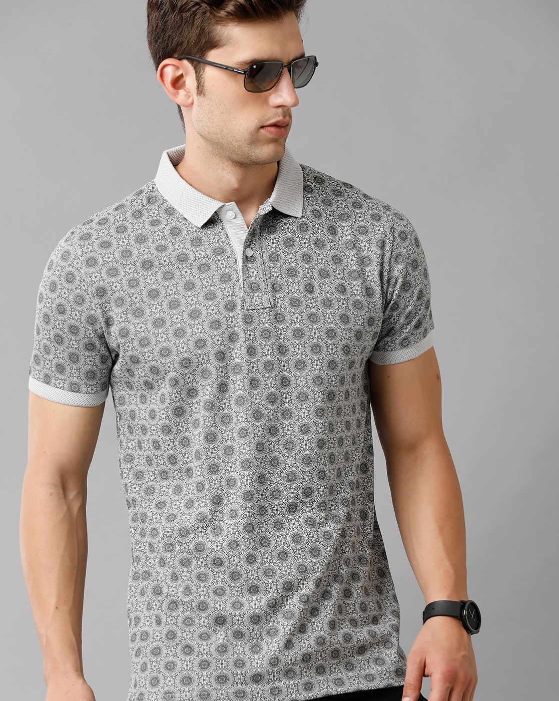 CP BRO Men's Cotton Printed Half Sleeve Slim Fit Polo Neck Grey Color T-Shirt | Brp 344 A
