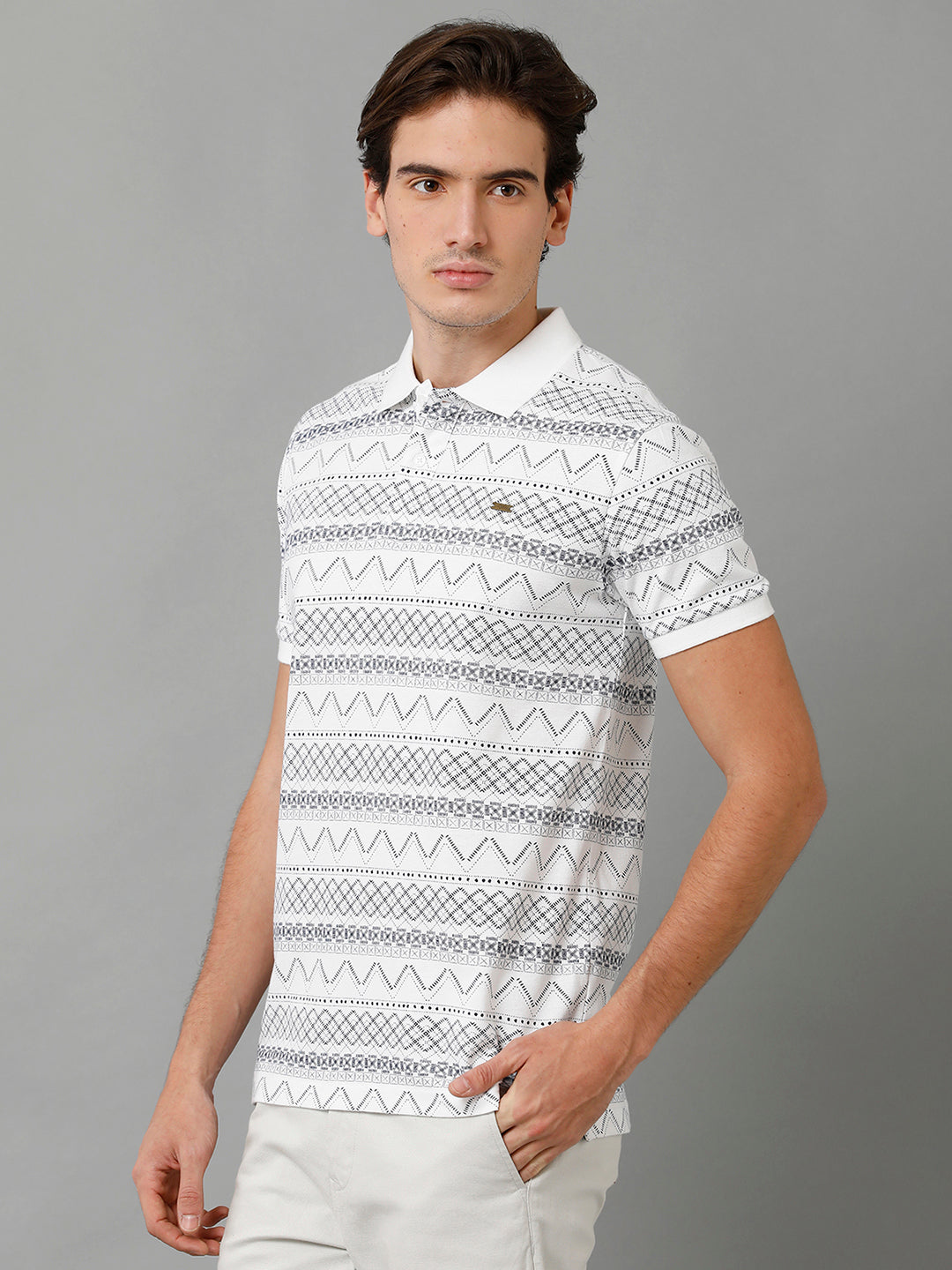 CP BRO Men's Cotton Printed Half Sleeve Slim Fit Polo Neck Multicolor T-Shirt | Brp - 355 B
