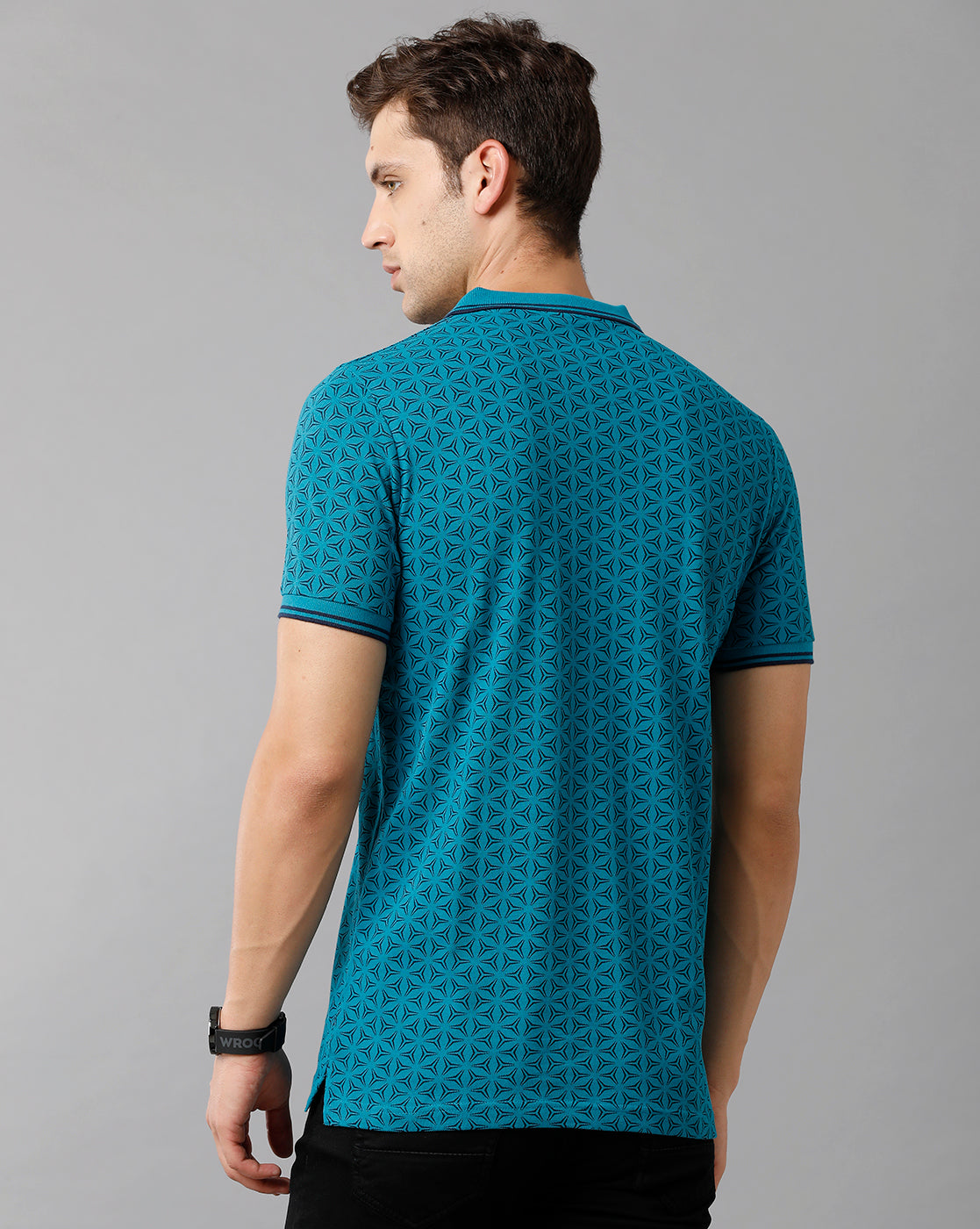 Classic Polo Mens Cotton Printed Half Sleeve Slim Fit Polo Neck Blue Color T-Shirt | Beau 179 B