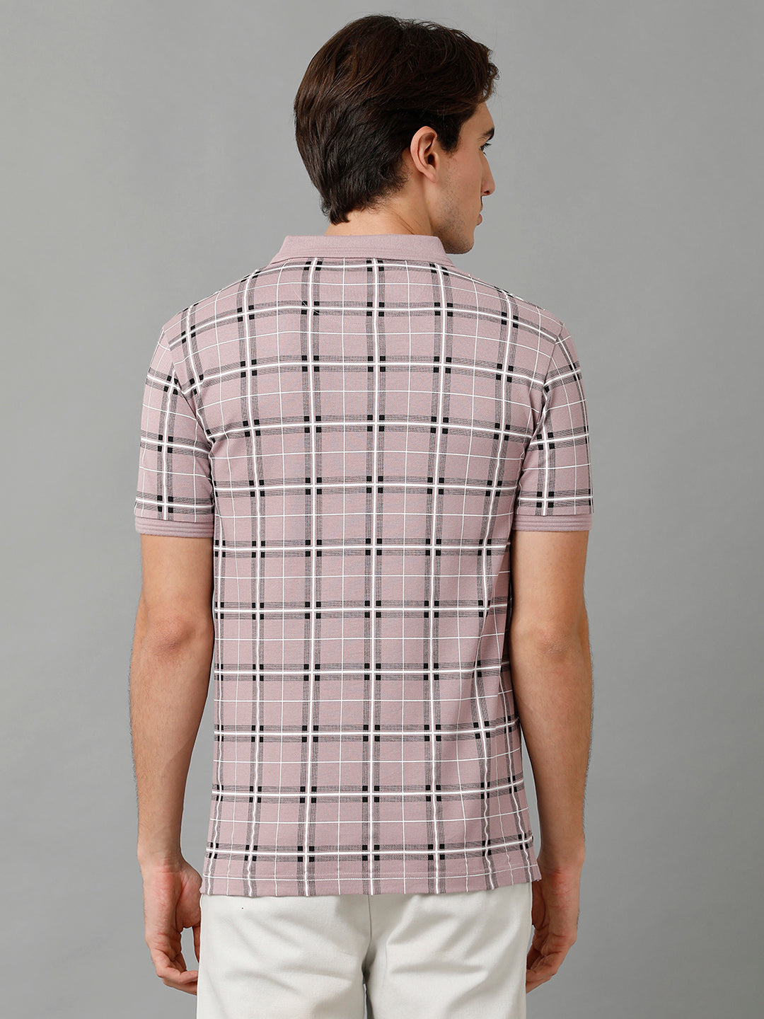 CP BRO Men's Cotton Checked Half Sleeve Slim Fit Polo Neck Grey Color T-Shirt | Brp - 353 A