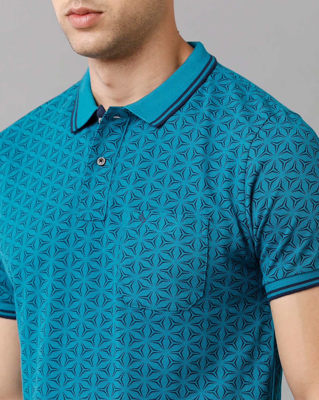 Classic Polo Mens Cotton Printed Half Sleeve Slim Fit Polo Neck Blue Color T-Shirt | Beau 179 B