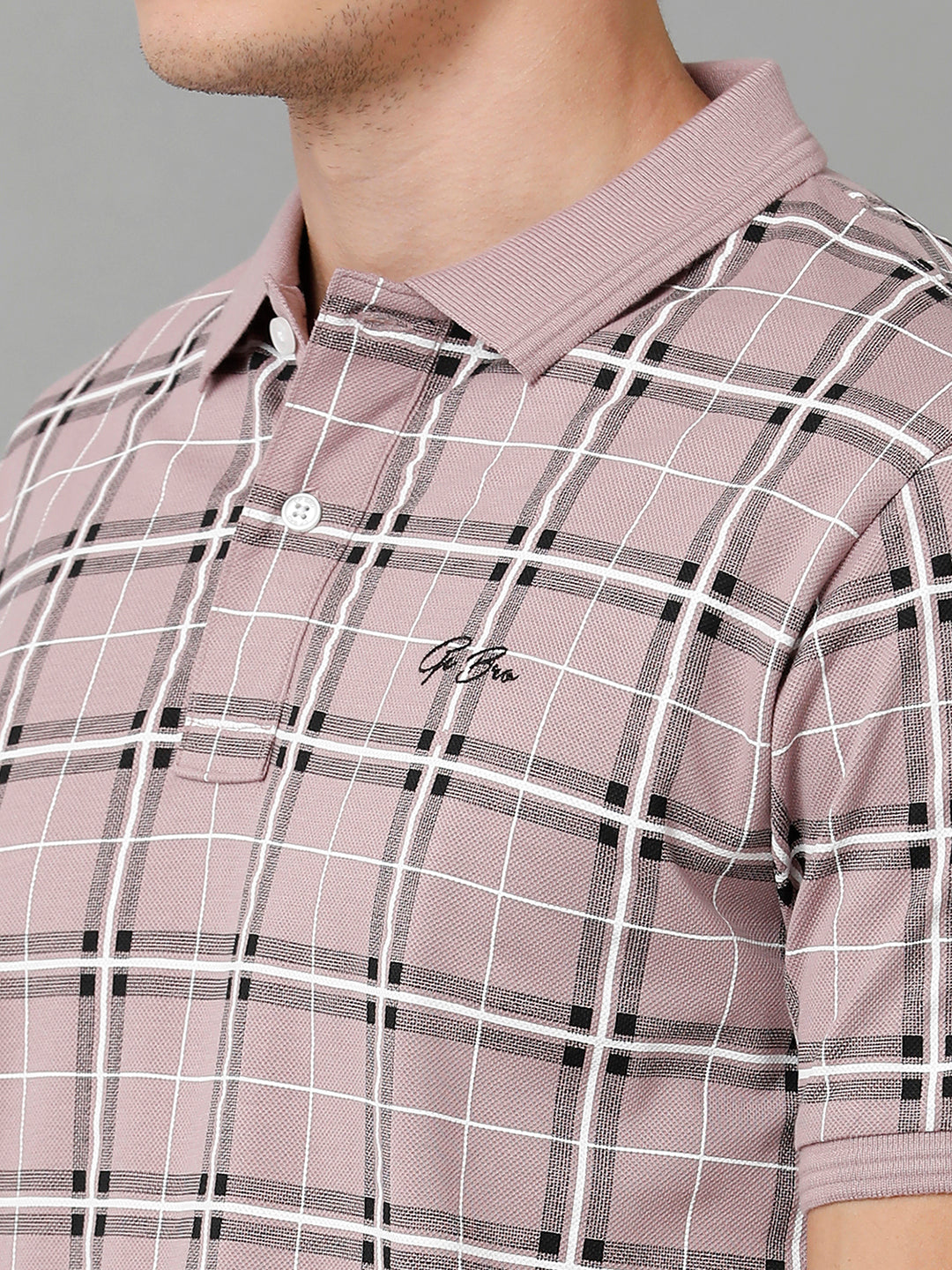 CP BRO Men's Cotton Checked Half Sleeve Slim Fit Polo Neck Grey Color T-Shirt | Brp - 353 A