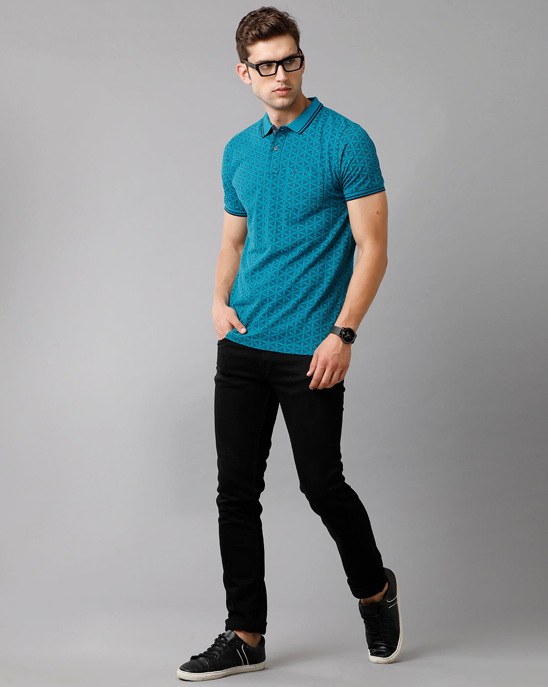 Classic Polo Mens Cotton Printed Half Sleeve Slim Fit Polo Neck Blue Color T-Shirt | Beau 179 B