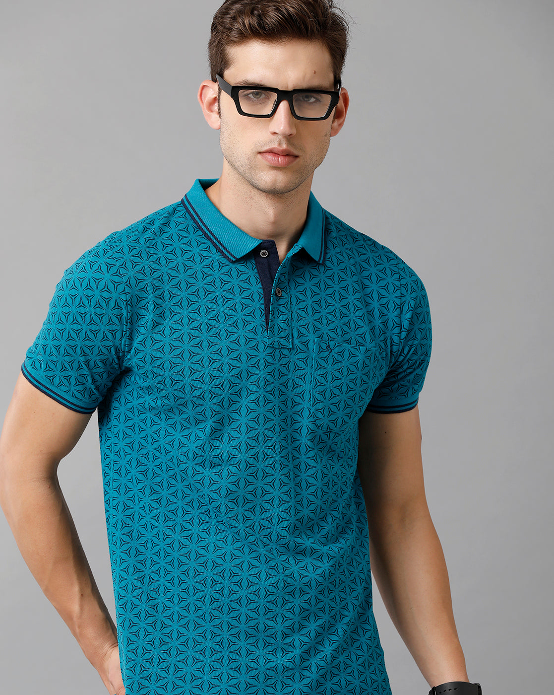 Classic Polo Mens Cotton Printed Half Sleeve Slim Fit Polo Neck Blue Color T-Shirt | Beau 179 B