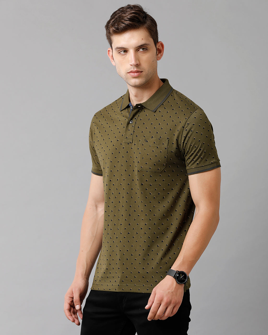 Classic Polo Mens Cotton Printed Half Sleeve Slim Fit Polo Neck Green Color T-Shirt | Bello 181 B
